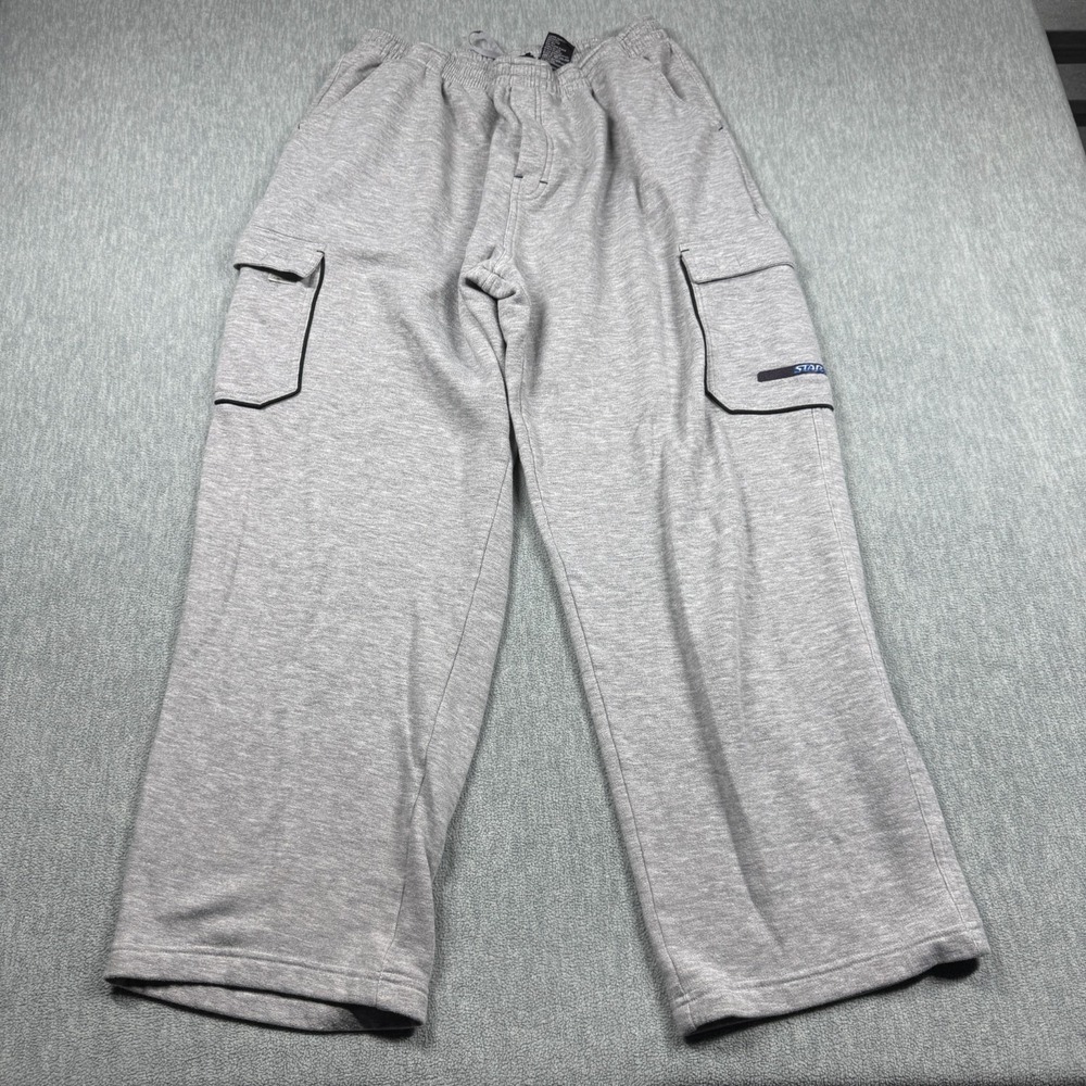 Starter Sweatpants Mens Medium Gray Fleece Cargo Pocket Elastic Waist Casual VTG